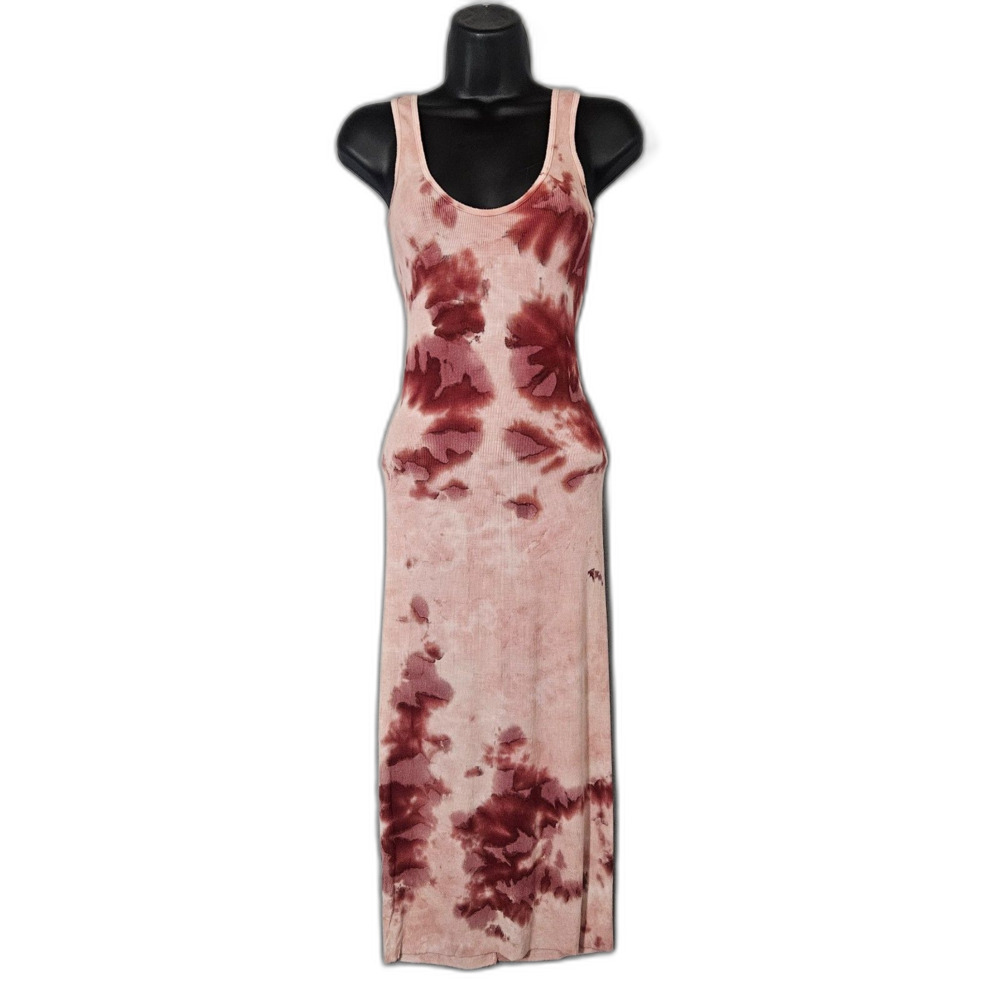 Enza Costa Silk Rib Tank Dress Midi Tie-Dye Pinks Lux Basics Size Small/XS